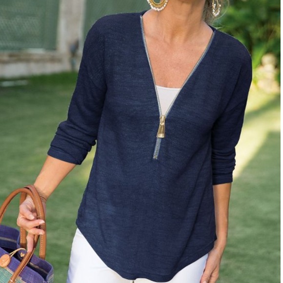 Sold Soft Surroundings Valentina Slub Sweater Navy - Picture 8 of 8